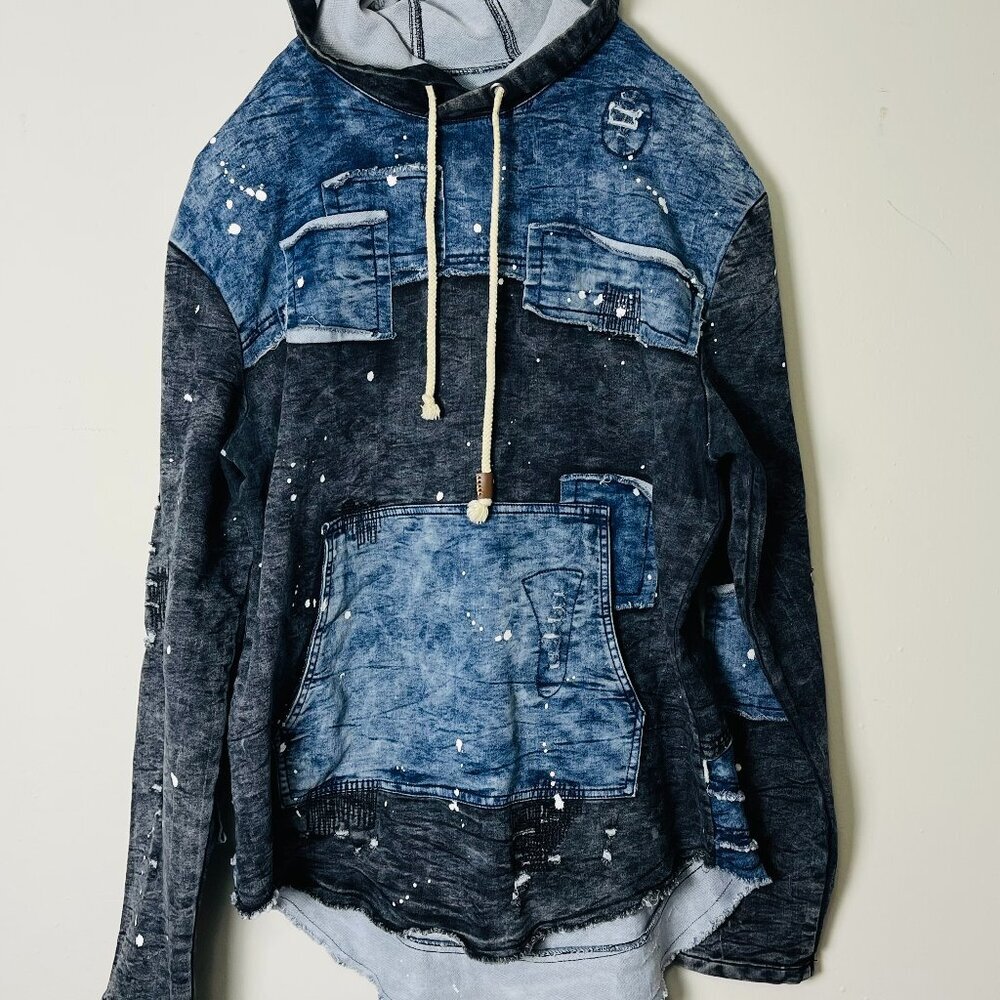 Decibel‎ Hoodie Grunge Sweater XXL Blue Dye Whimsigoth Emo Artsy Streetwear Y2K
